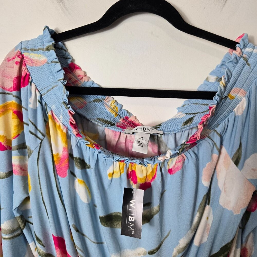 White House Black Market Light Blue Floral Off-Shoulder Blouse NWT - Picture 11 of 14
